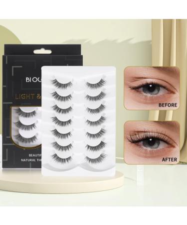 Buy Wispy Natural Faux Mink Cat Eye False Eyelashes - 3D Vegan 7 Pairs Full Strip with Clear Band - International Shipping Available - Buy Online on GoSupps.com