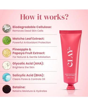 CLAY.co. Matcha Enzyme Scrub with AHA & BHA 2.46 oz Exfoliating Face Scrub - Buy Online on GoSupps.com