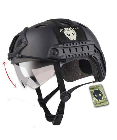 ATAIRSOFT PJ Type Tactical Multifunctional Fast Helmet with Visor Goggles Version BK
