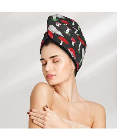 Red Mushrooms Microfiber Hair Towel | Soft & Super Absorbent Hair Wrap for Women | Quick Dry Coral Velvet Cap for Long Curly & Thick Hair - Buy Online on GoSupps.com