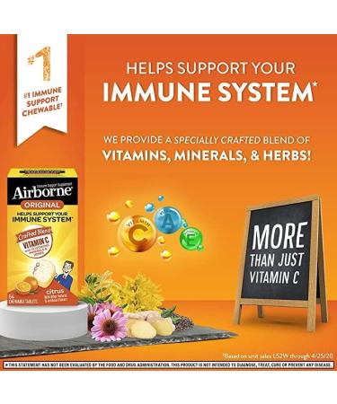 Airborne Vitamin C 1000mg (per Serving) - Citrus Chewable Tablets (64ct/Box) Gluten-Free Immune Support Supplement Vitamins A C E ZINC Selenium Echinacea Ginger Antioxidants (3-Pack) - Buy Online on GoSupps.com