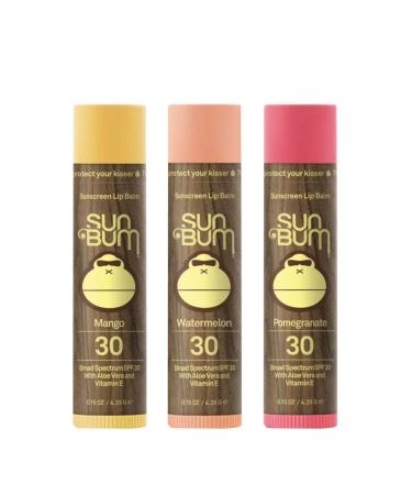 Sun Bum SPF30 Lip Balm Mango Watermelon Pomegranate 3 Pack