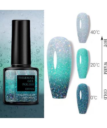 Colour Changing Gel Nail Polish Gel Nail Polish with Thermal Temperature Color Changing Diamond Glitter Reflective Nail Polish Long Lasting Glossy for DIY Nail Art Manicure at Home Salon (24#) - Buy Online on GoSupps.com