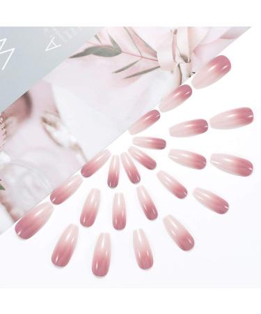 Brishow Pink White Gradient Press On Nails | Ballerina Acrylic Full Cover 24 Pieces for Women & Girls - Buy Online on GoSupps.com