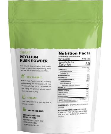 Kate Naturals Psyllium Husk Powder for Fiber Digestion & Baking Bread. Mixes Easily with Juice & Smoothies (8oz Organic Gluten Free Fine Ground) 8 Ounce (Pack of 1) - Buy Online on GoSupps.com