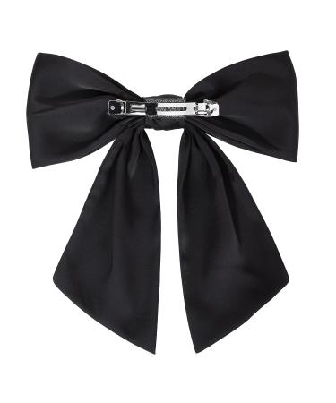 Black Satin Large Hair Bow Barrette | Oversized Ribbon Clip for Women - Vintage 90's Hair Accessory - Buy Online on GoSupps.com