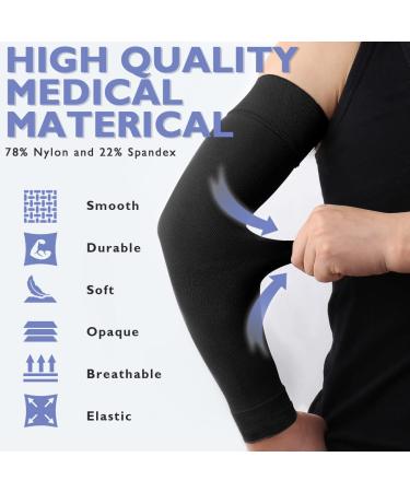Lymphedema Compression Arm Sleeve 20-30 mmHg Full Arm Support - Medical Brace for Recovery & Pain Relief - Silicone Band - Men/Women - Medium Black - Buy Online on GoSupps.com