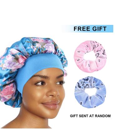 COOLCHI 3 Pack Satin Silk Bonnet Sleep Caps for Women - Blue, White, Purple | Elastic Band Night Sleeping Head Cover for Long Braids, Curly Natural Hair - Buy Online on GoSupps.com