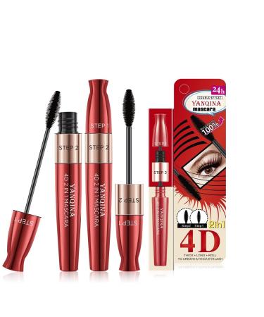 4D Silk Fiber Lash Mascara Black Volume and Length Waterproof Natural All Day Exquisitely Lush Long Lasting Charming Eye Makeup (2PCS)