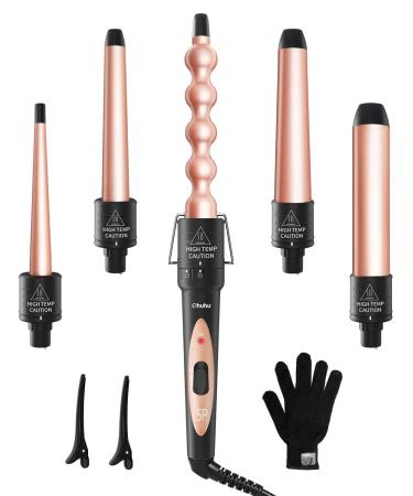 Lockenstab ohuhu 5 in 1 curling iron set with gloves wave iron curling bars with 5 pieces 9 to 32 mm interchangeable ceramic coating hair curler great gifts for girls women mother's day rose gold