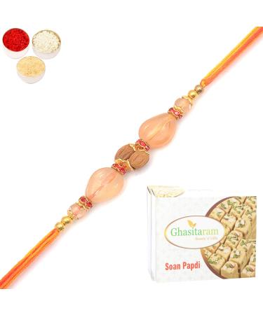 Ghasitaram Gifts Rakhi for Brother Rakhis Online - AV5919 Fancy Thread Rakhi with 200 GMS of Soan Papdi