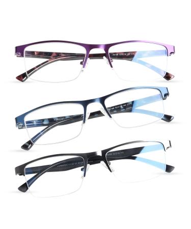 FONHCOO Halbrand Reading glasses men semi -glasses women reading aid for seniors visual aid with blue light filter Halbrand glasses purple/blue/gray 3.0 x