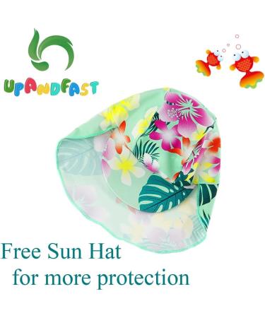 UPF 50+ Baby Girl One Piece Swimsuit with Sun Hat and Sun Protection | Green Flower | 9-12 Months - Buy Online on GoSupps.com