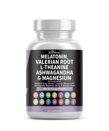 NeuVelleNutrition Melatonin Capsules with Valerian Root, Ashwagandha, L-Theanine, Magnesium, 5-HTP, GABA, Chamomile, Lemon Balm, Passion Flower, Griffonia Extract, Vitamin C & L-Glycine Supplement