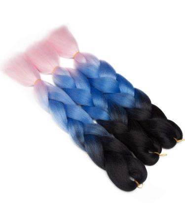 Buy Tess Braids Extensions - 60cm Jumbo Kanekalon Hair Braids (3 Pack: Black/Blue/Pink) for Box Braids - 100g Bundles - Ombre Hair Extensions - Buy Online on GoSupps.com