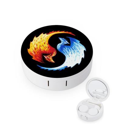 Fire Ice Dragon Yinyang Contact Lens Case Travel Portable Travel Contact Lens Box with Mirror