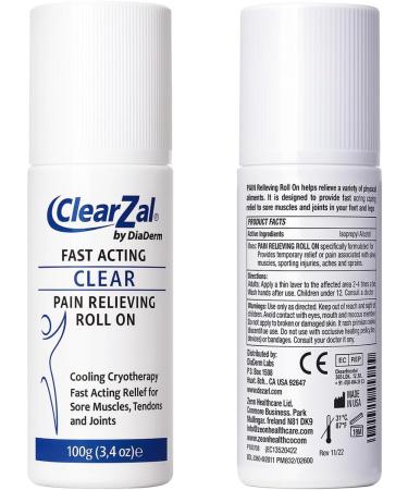 ClearZal Fast Acting Clear Pain Relieving Roll On Cooling Relief of Joint Pain Muscle Pain Muscle Soreness and Swelling from Bruises or Injury - Non-Greasy - Homeopathy 3.4oz Made in USA - Buy Online on GoSupps.com