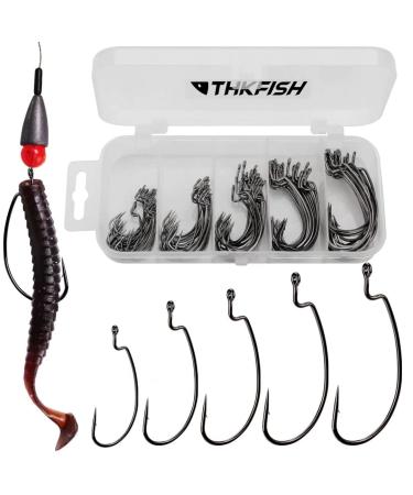 THKFISH 50STK/100STK/BOX OFFSET WORK HAKE FIGHT HOKE SET dropshot hook set rubber fish jigs fishing kit # 2 # 1 1/0 2/0 3/0 Five Gr ns-50stk B-EWG-offset Wurmhaken