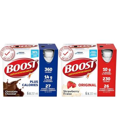 BOOST PLUS Complete Nutrition Drink Chocolate 24 x 237 ml & Original Meal Replacement Drink Strawberry 6 x 237 ml (Pack of 4)- PACKAGING MAY VARY Nutrition Drink+Meal Replacement Drink
