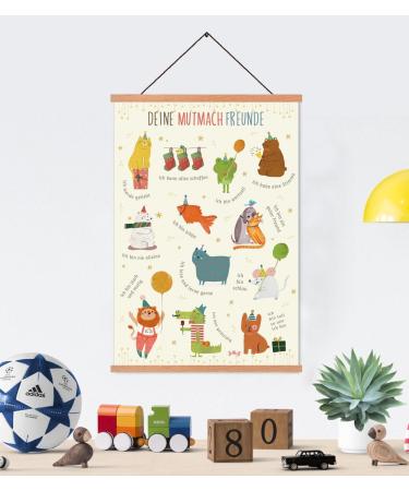 Kids Self-Confidence Poster | German Affirmation Art for Children's Room | A2 Size with Teak Wood Bar & Magnetic Fastening | Positive Affirmations for Animal Lovers - Buy Online on GoSupps.com