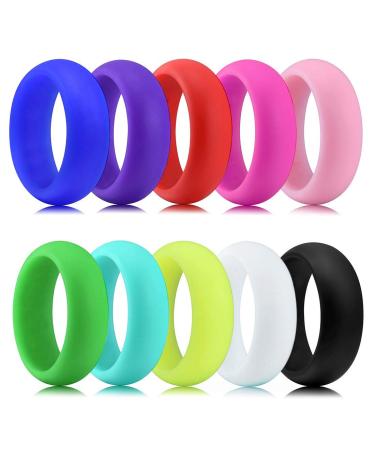 Longbeauty 10 Pack Candy Color Wedding Band for Men Women Flexible Comfort Sport Silicone Ring Black Red Blue Yellow Pink White Green Purple Colorful: 10pack 11