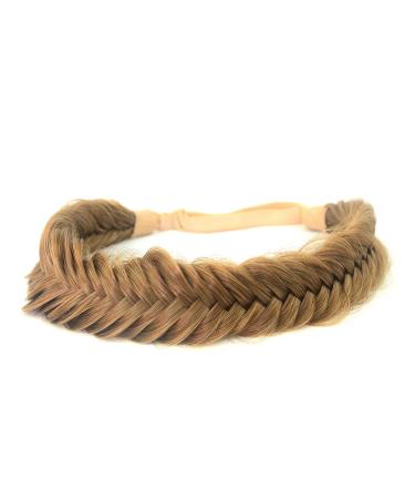 BOBIYA Wide Fishtail Synthetic Hair Braided Headband Classic Chunky Plaited Braids Elastic Stretch Hairpiece Women Girl (Caramel Brown)