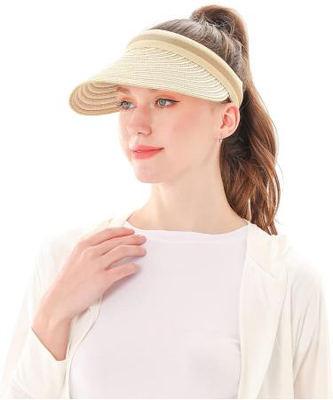 MK MATT KEELY Women's Large Brim Straw Sun Hat - Beige Striped Golf Summer Hat | Perfect for UV Protection & Style - Buy Online on GoSupps.com