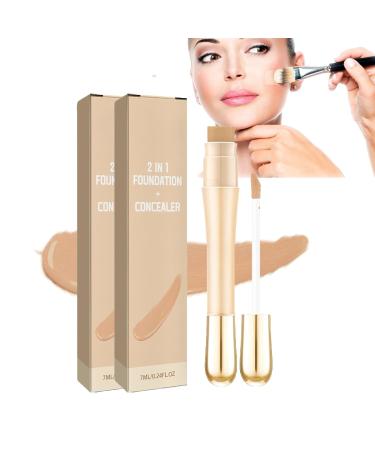 Double-head Concealer liquid 2 in 1 Foundation + concealer with brush donates moisture and brightens dark dark circles waterproof foundation anti-fold facial makeup (2)