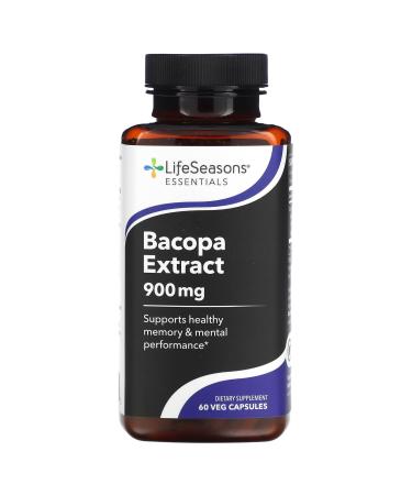 LifeSeasons Bacopa Extract 900 mg Natural Memory & Focus Support Supplement, Mood Balance & Brain Health, 120 Veg Capsules, Non GMO, Gluten Free, Vegan Friendly
