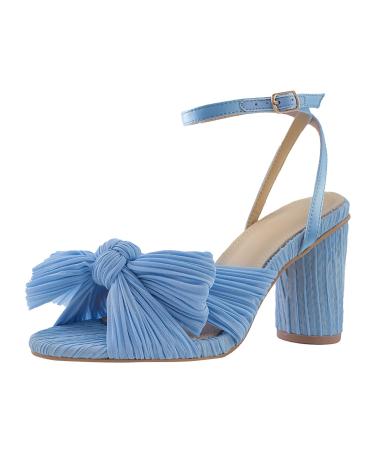XTZYGLFD Women Summer Thick Heel High Heel Bow Crossborder Large Size Sandals Go Walk Ladies Sandals Blue 5 UK Wide