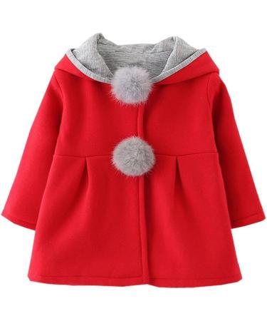 TMEOG Baby Girls Rabbit Ears Cloak Hooded Winter Coat | Red | 2-3 Years - Buy Online on GoSupps.com