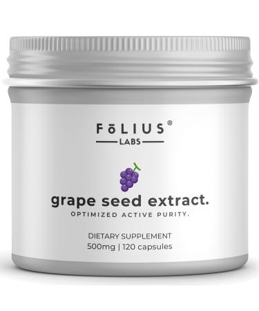 FOLIUS LABS Grape Seed Extract 500mg - 95% OPCs Polyphenols - High Strength Grape Seed Supplement - Support Cardiovascular Health 120 Capsules