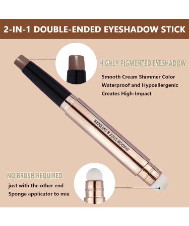 2-in-1 Brown Eyeshadow Stick | Creamy Glitter Eye Pencil | Waterproof & Hypoallergenic | Long-Lasting Eye Shadow & Highlighter | Multi-Dimensional Eyes | Single Eye Liner Pen - Buy Online on GoSupps.com