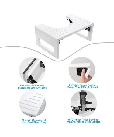 AmazerBath 7 Inch Bamboo Toilet Stool for Bathroom - Collapsible Poop Stool for Men and Women - White (Pack of 1) - Buy Online on GoSupps.com