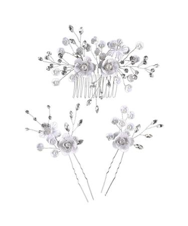 DOITOOL 1 Set White Outfit Flower Headpiece for Women Pearl Hair Side Comb Wedding Hair Comb Hair Clip Wedding Pearl Hair Comb Miss Metal Rhinestone Plastic Hairpin The Flowers