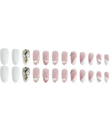 French Tip Press on Nails - Long Press On Nails with Nail Tips Love heart nail glitter rhinestones chain Fake Nails press on nails Acrylic False Nails Cute Artificial Nails - Buy Online on GoSupps.com
