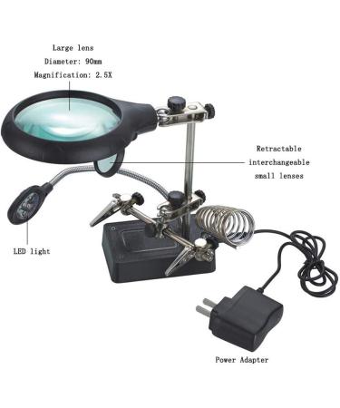 Magnifying Glass with LED Light 2.5X 7.5X 10X Lens Helping Hands Magnifier Soldering Station with Clamp and Alligator Clips for Soldering Assembly Repair Modeling Crafts - Buy Online on GoSupps.com