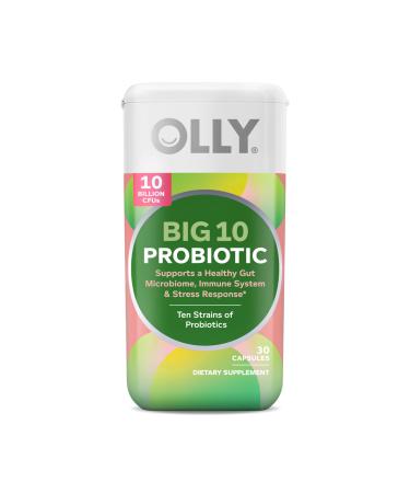 OLLY Big 10 Probiotic Supports a Healthy Gut Microbiome * 10 Billion CFUs 30 Day Supply - 30 Count 1 Count (Pack of 30)