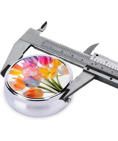 Colorful Transparent Tulips Portable Metal Pill Box | Round Mini 3-Compartment Design | Travel Must-Have for Small Pills - Buy Online on GoSupps.com