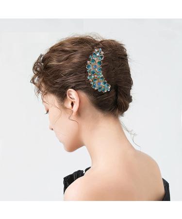 Sankuwen Women Rhinestone Flower Hair Comb Hairpin Barrette - Blue | Perfect Mother's Day Gift for Mom - Buy Online on GoSupps.com