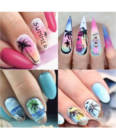 Seaside Series Nail Art Stickers - Green Coconut Palm Beach Design - Summer Holiday Decorations - DIY Nail Art Supplies - Buy Online on GoSupps.com
