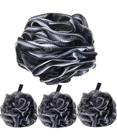 Voitead Shower Loofah Bath Sponge - 4 Pack Large Soft Nylon Mesh Puff Loofah Shower Exfoliating Scrubber Pouf Full Cleanse Beauty Bathing Accessories (Black and White)