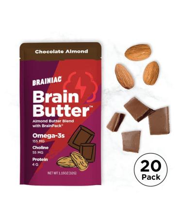 Brainiac Omega-3 Chocolate Almond Butter Pouches - 20 Count, 1.15 oz. Each - Protein & Choline Rich Healthy Snacks for Kids and Adults - Buy Online on GoSupps.com