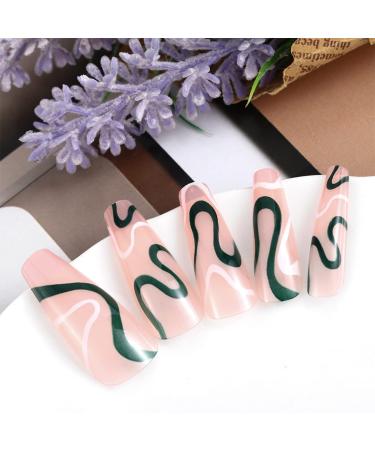 Sethexy Coffin Abstract False Nails - Snake Line Acrylic Press On Nails - 24 St Black Naked Pink Art for Women & Girls - Buy Online on GoSupps.com