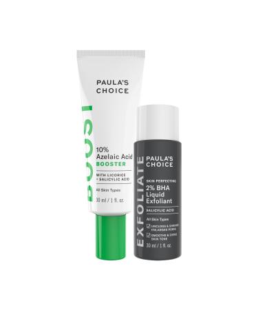 Paula s Choice 10% Azelaic Acid Booster Cream Gel Serum + Travel Size 2% BHA Salicylic Acid Liquid Exfoliant Duo Set of 2