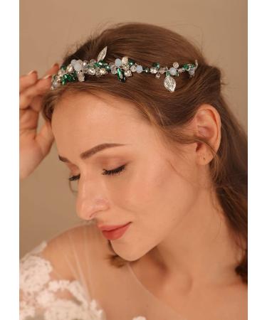 Denifery Rhinestone Green Crystal Wedding Hair Vine Headband - Blue Bridal Accessories for Women - Buy Online on GoSupps.com