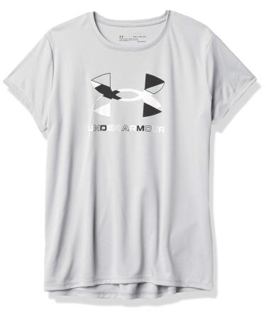 Under Armour Girls' Tech Graphic Big Logo Short-Sleeve T-Shirt Mod Gray Light Heather (011)/Black Small