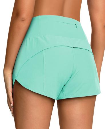 colorskin High Waisted Athletic Shorts for Women Quick Dry Workout Running Shorts with Mesh Liner Zipper Pockets Small Cedar Green