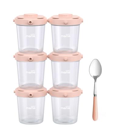 Supermama Baby Food Containers - 7 oz(6 Pack), Reusable Baby Food Jars with Airtight Lids Leak Proof, Small Food Storage Containers for Baby, BPA Free, Microwave?Dishwasher & Freezer Safe, Pink 7 oz (Pack of 6) Pink