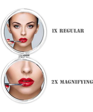 YTZJ Direct Portable Pocket Makeup Mirror for Girls Women Men White Delicate Travel Cosmetic Mirror 1X & 2X Magnification Foldable 2-Sided Beauty Compact Vanity Mirror with 3D Shell Pattern - Buy Online on GoSupps.com
